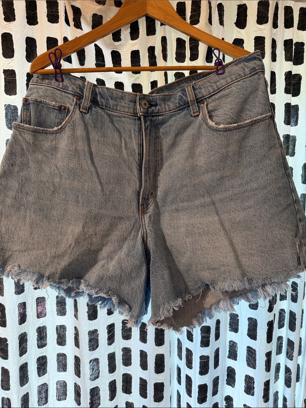 Abercrombie & Fitch Light Blue Denim Frayed Hem Dad Shorts